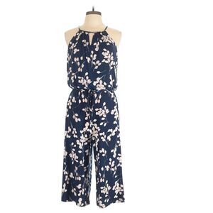 Wisp Navy Floral Halter Wide Leg Jumpsuit Size M Brand New NWT